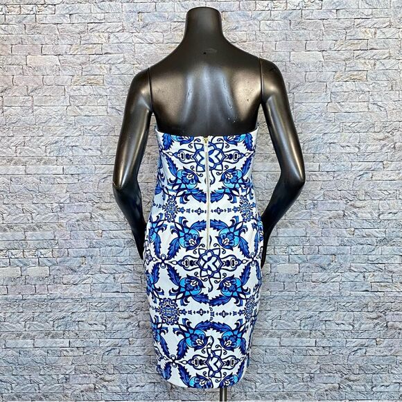 B Darlin Strapless Mini Dress Abstract Print Tropical Pockets Juniors Size 13-14 - Picture 2 of 7